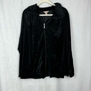 White Stag 3X Black Velvety Zip Up Collared Sweatshirt Top